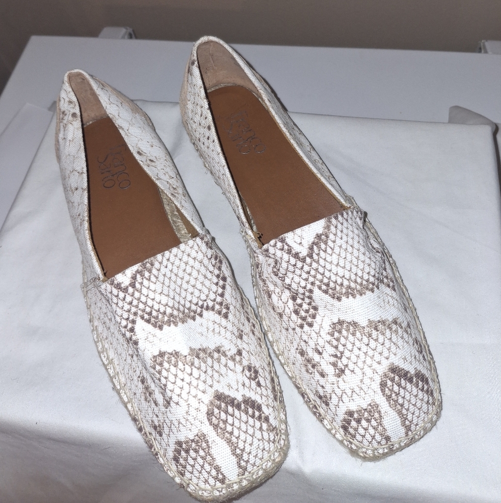 Franco Sarto Cream and Brown Espadrille Loafers